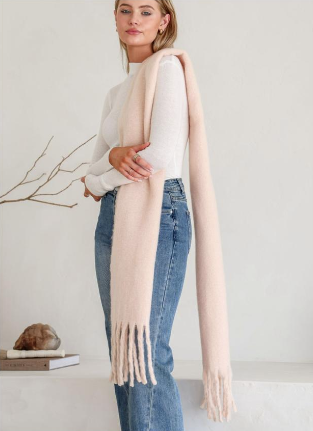 Plain Snuggly Tassel Scarf - Champagne
