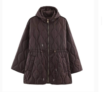Quilted Drawstring Hooded Anorak - Chocolate