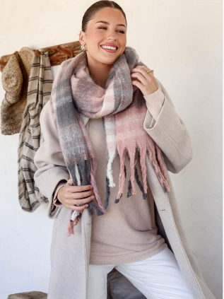 Snuggly Tassel Scarf - Blush/Grey