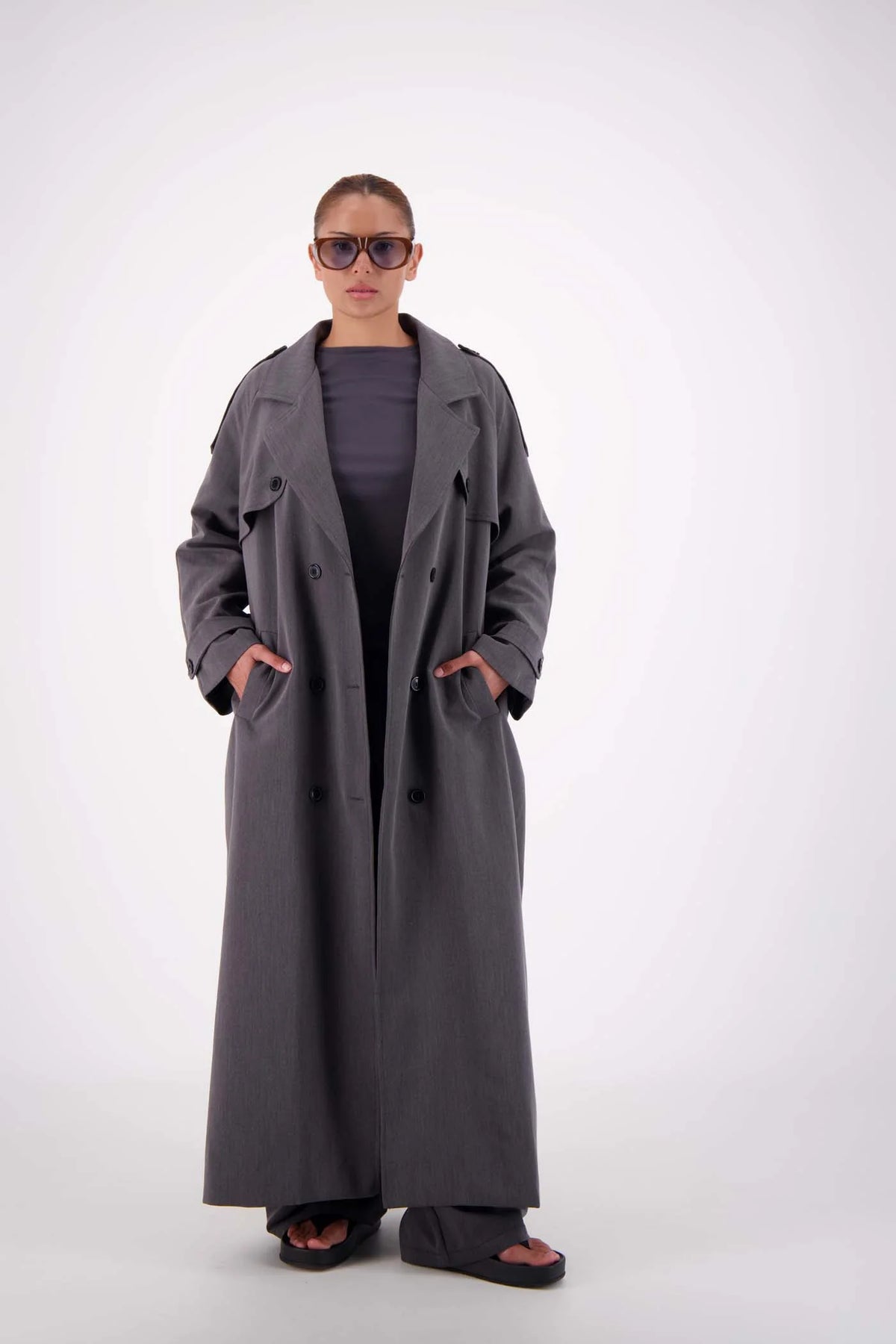 Serena Trench Coat - Steel Grey