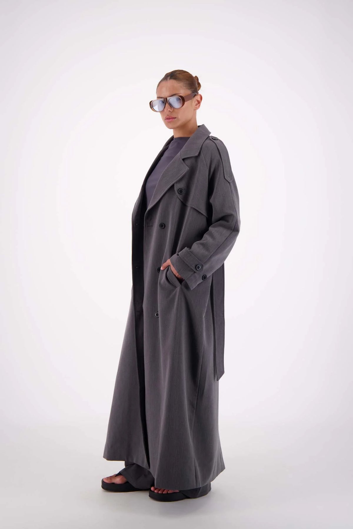 Serena Trench Coat - Steel Grey