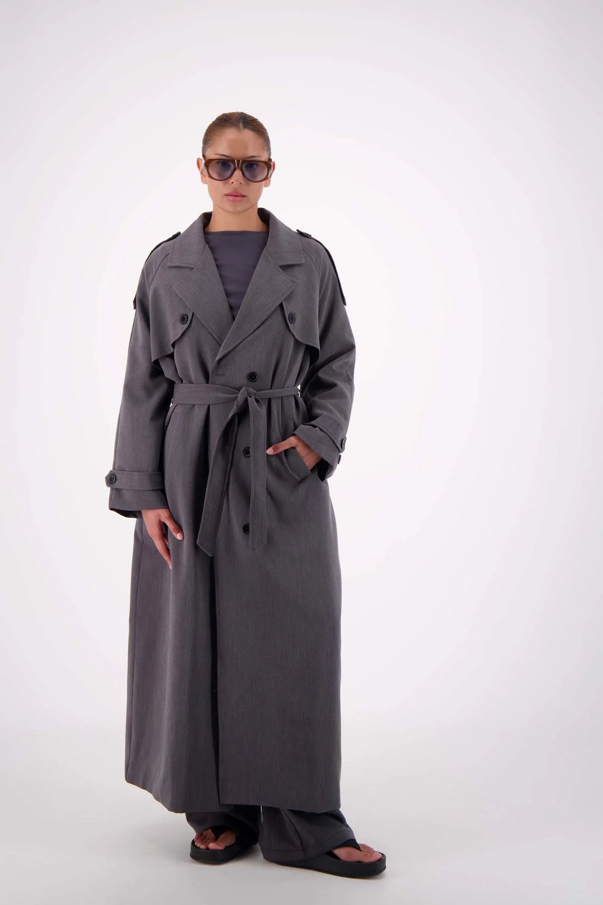 Serena Trench Coat - Steel Grey