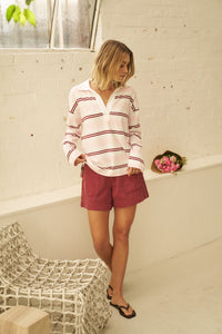 Shelby Slouchy Rugby Top - Sunfaded Pink/Mulberry Stripe. Ceres Life