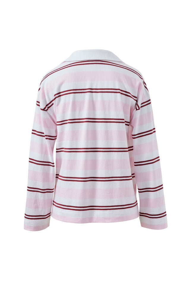 Shelby Slouchy Rugby Top - Sunfaded Pink/Mulberry Stripe. Ceres Life