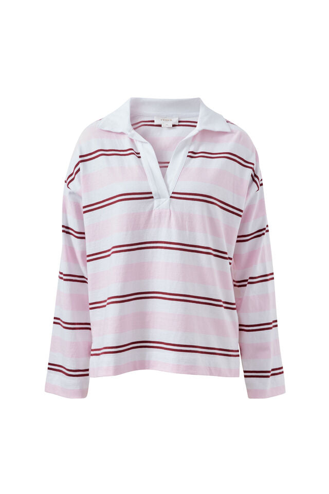 Shelby Slouchy Rugby Top - Sunfaded Pink/Mulberry Stripe. Ceres Life