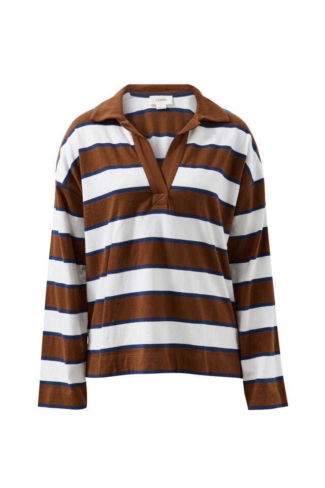 Shelby Slouchy Rugby Top - Toffee/White/Heritage Navy
