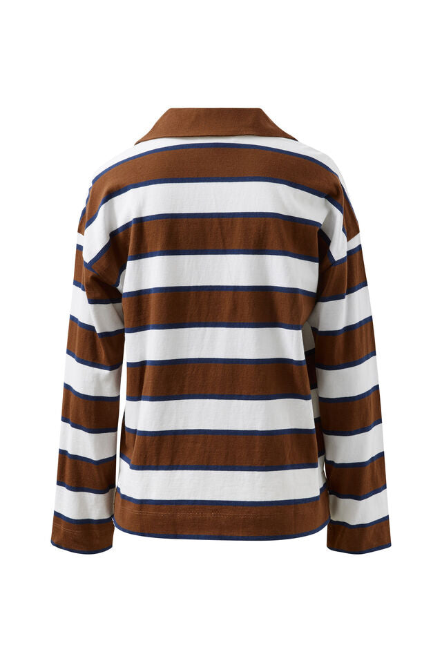 Shelby Slouchy Rugby Top - Toffee/White/Heritage Navy