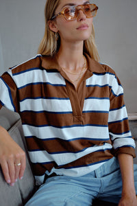 Shelby Slouchy Rugby Top - Toffee/White/Heritage Navy