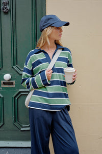 Shelby Slouchy Rugby Top - Pistachio/Heritage Navy Stripe