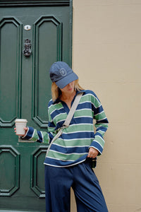 Shelby Slouchy Rugby Top - Pistachio/Heritage Navy Stripe