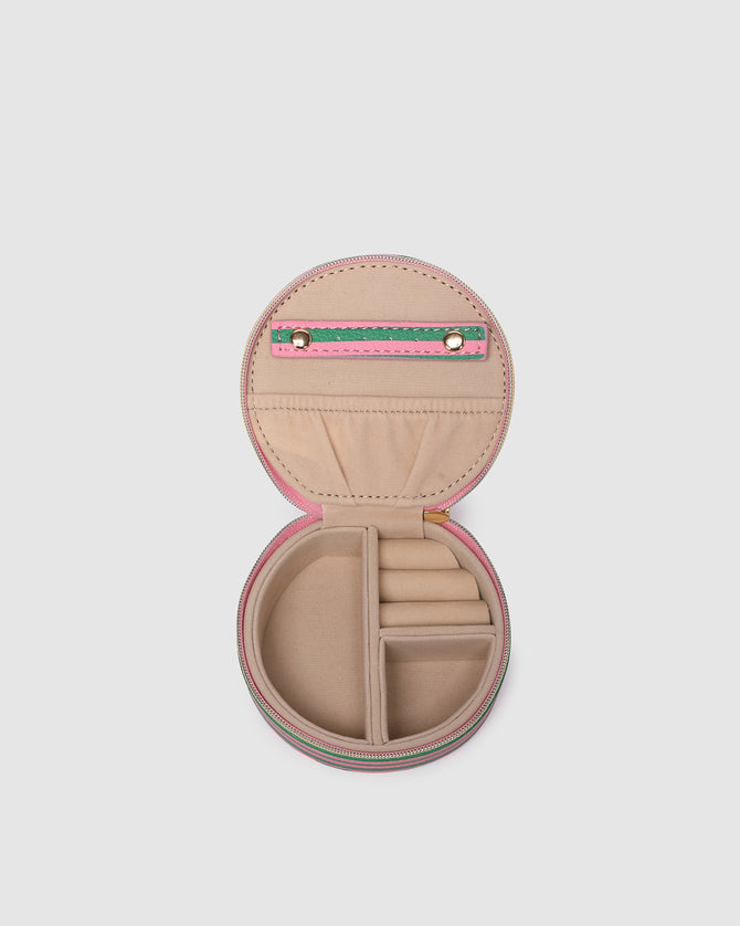Sisco Stripe Jewellery Box - Green/Bubblegum Pink