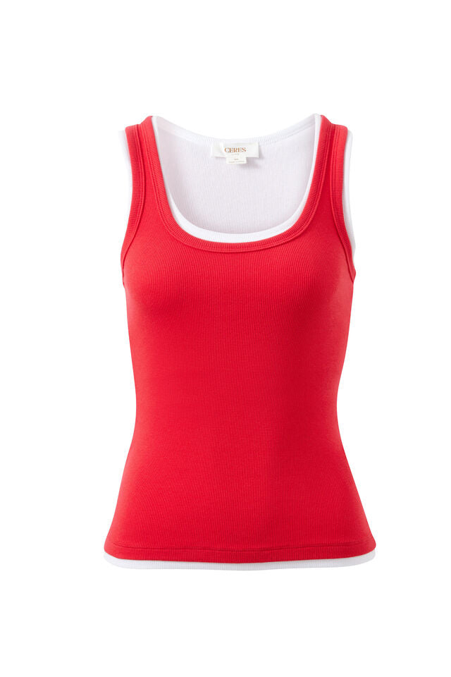 Skylar Layered Rib Tank - Red/White. Ceres Life
