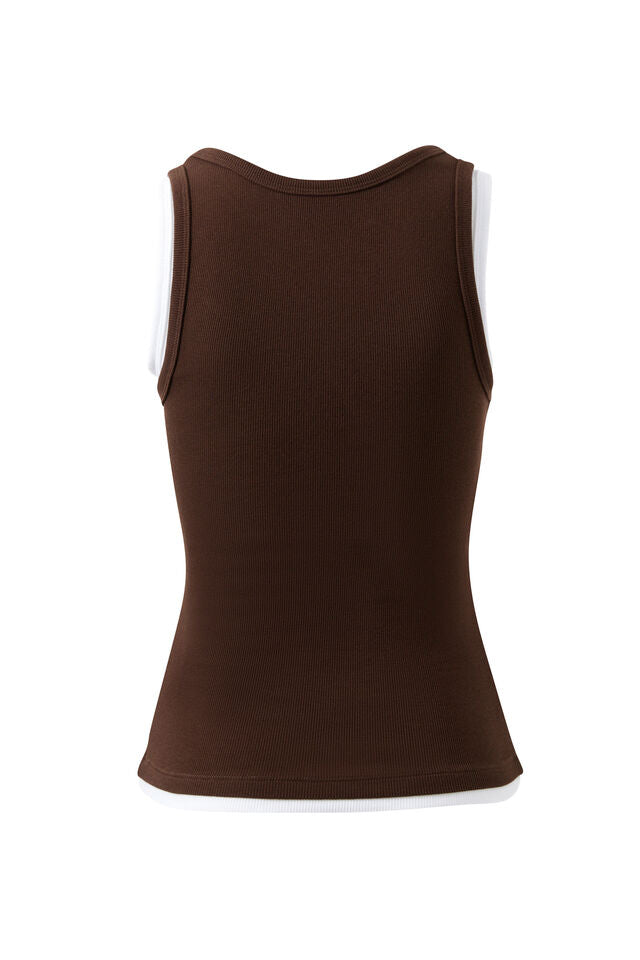 Skylar Layered Rib Tank - Choc/White. Ceres Life