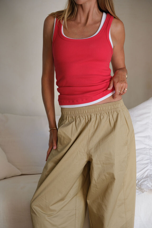 Skylar Layered Rib Tank - Red/White