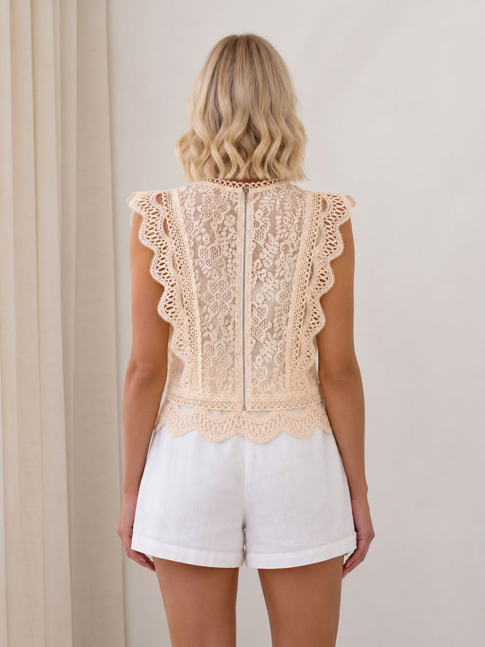 Sleeveless Lace Top - Latte