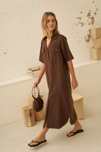 Sloane Short Sleeve Midi Dress - Chocolate. Ceres Life