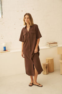 Sloane Short Sleeve Midi Dress - Chocolate. Ceres Life