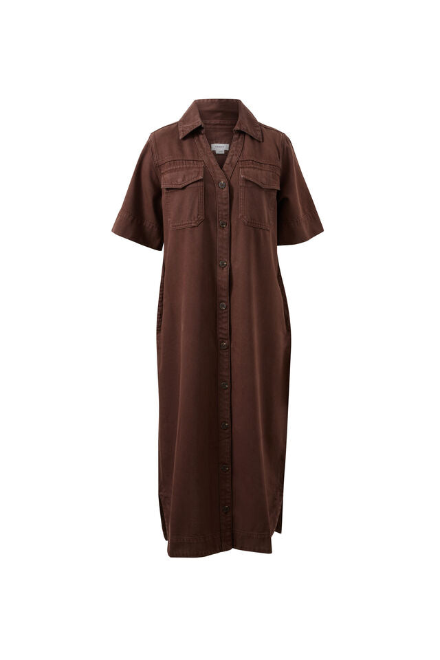 Sloane Short Sleeve Midi Dress - Chocolate. Ceres Life