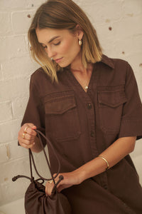 Sloane Short Sleeve Midi Dress - Chocolate. Ceres Life