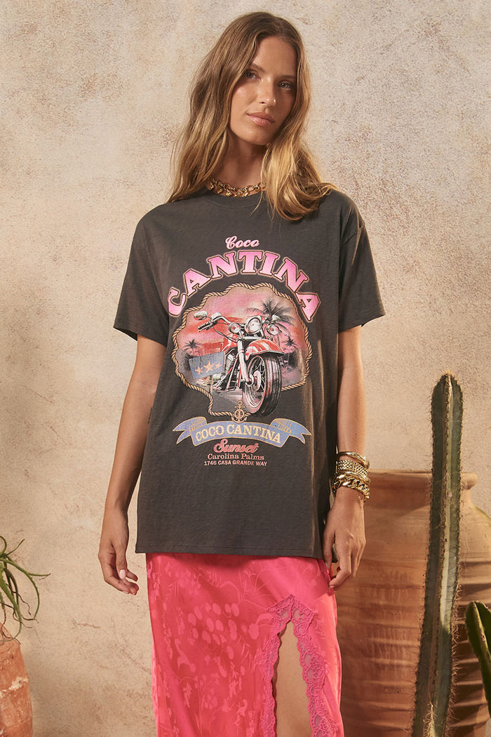 Coco Cantina Biker Tee - Charcoal
