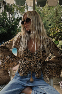 Samantha Lace Frill Blouse - Vintage Leopard