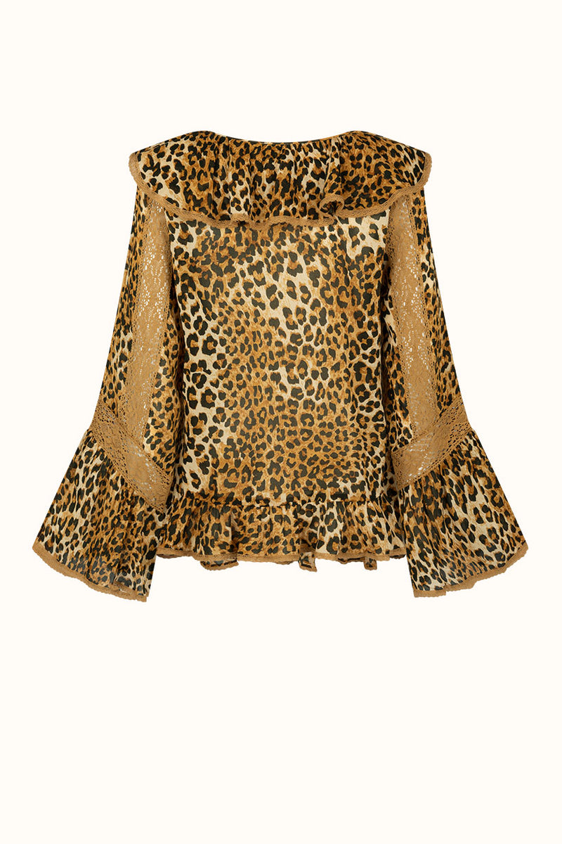 Samantha Lace Frill Blouse - Vintage Leopard