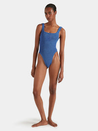 Square Neck Swim - Metallic Denim