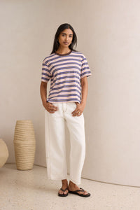 Stevie Slouchy Tee - Chalk PinkPolo BlueChoc Stripe. Ceres Life