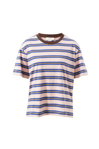 Stevie Slouchy Tee - Chalk PinkPolo BlueChoc Stripe. Ceres Life