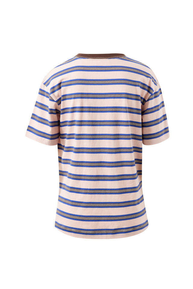 Stevie Slouchy Tee - Chalk PinkPolo BlueChoc Stripe. Ceres Life