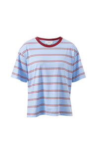Stevie Slouchy Tee - China Blue/Mulburry White Stripe. Ceres Life