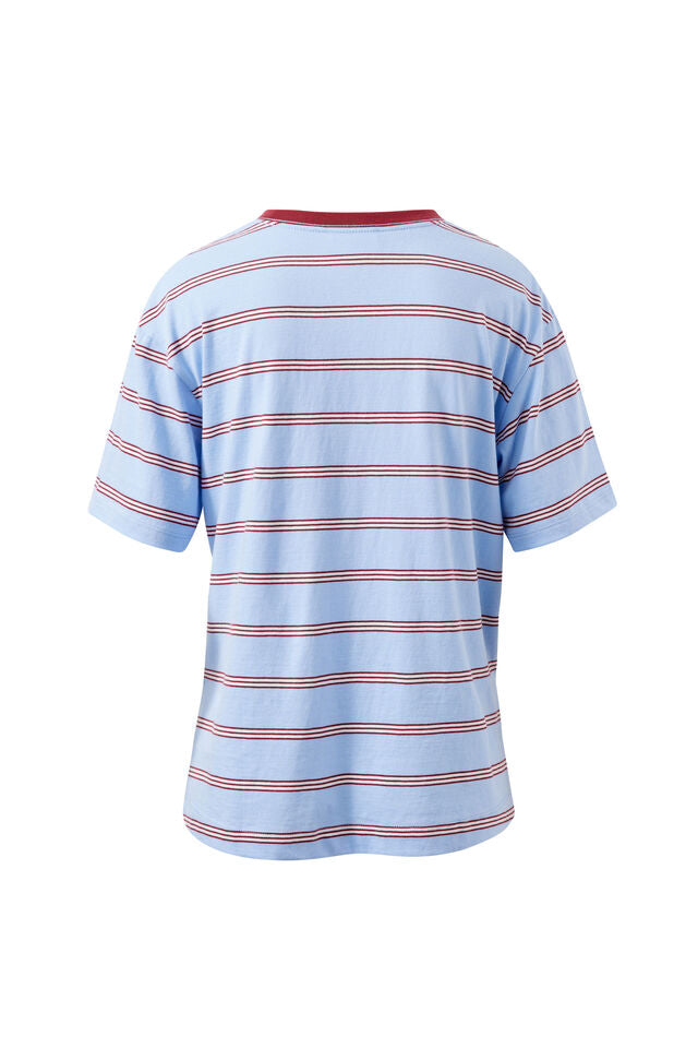 Stevie Slouchy Tee - China Blue/Mulburry White Stripe. Ceres Life