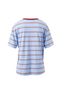 Stevie Slouchy Tee - China Blue/Mulburry White Stripe. Ceres Life