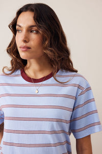 Stevie Slouchy Tee - China Blue/Mulburry White Stripe. Ceres Life