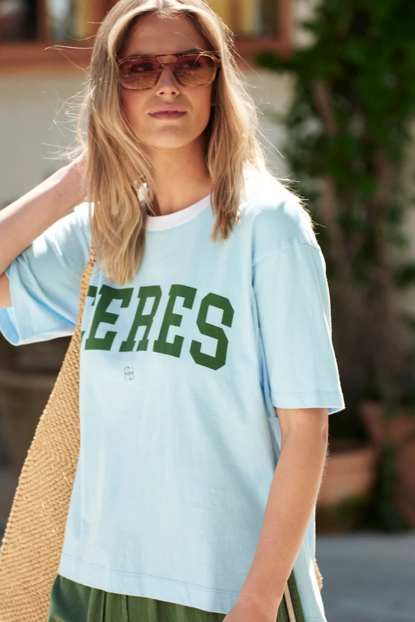Stevie Slouchy Tee - Fresh Blue/Basil Varsity