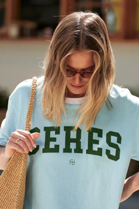 Stevie Slouchy Tee - Fresh Blue/Basil Varsity