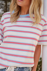 Stevie Slouchy Tee - Milk Fresh Blue Red Stripe