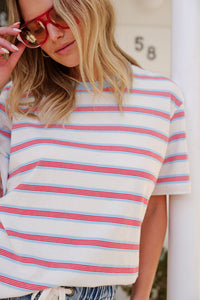 Stevie Slouchy Tee - Milk Fresh Blue Red Stripe