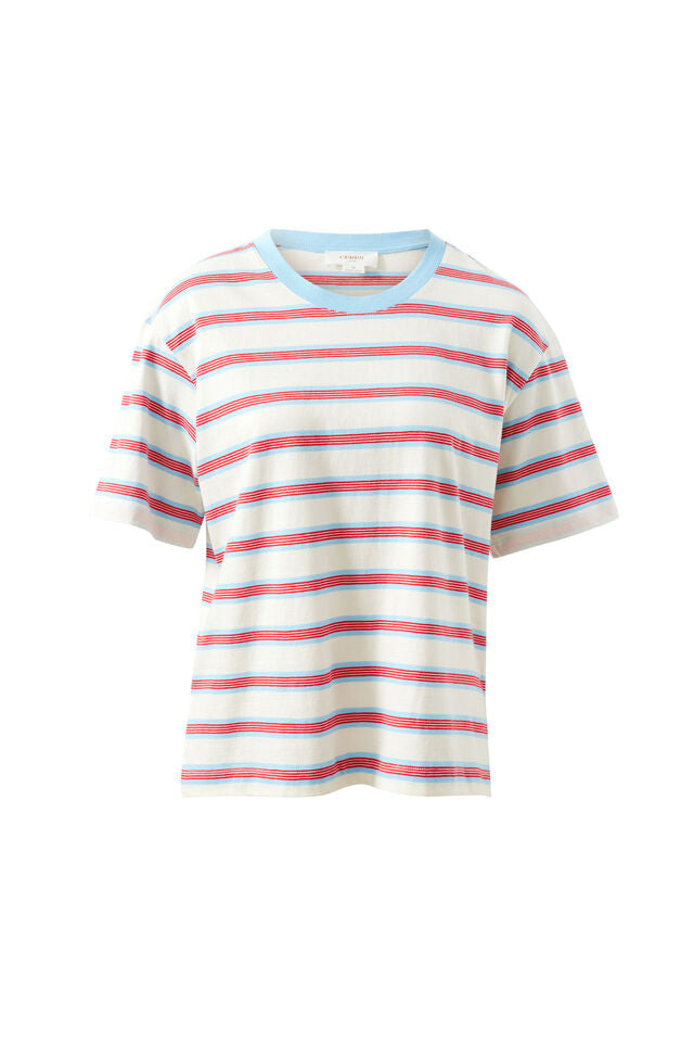 Stevie Slouchy Tee - Milk Fresh Blue Red Stripe