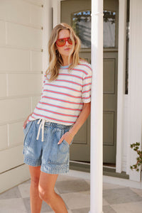 Stevie Slouchy Tee - Milk Fresh Blue Red Stripe