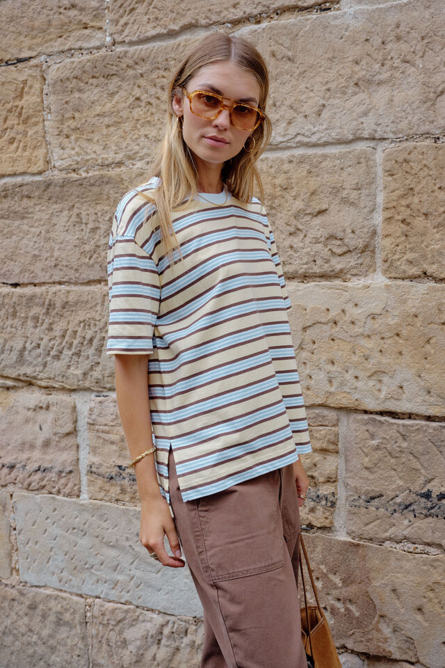 Stevie Slouchy Tee - New Butter Brunette Stripe