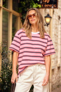 Stevie Slouchy Tee - Peony/Heritage Red