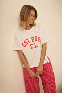 Stevie Slouchy Tee - White/Chili Est 2020. Ceres Life