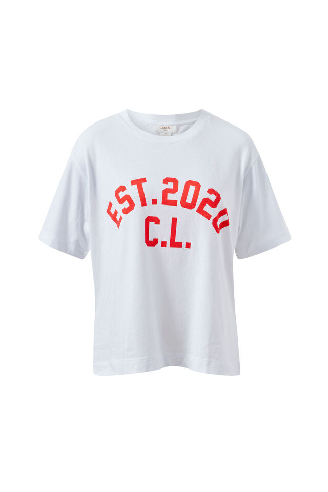 Stevie Slouchy Tee - White/Chili Est 2020. Ceres Life