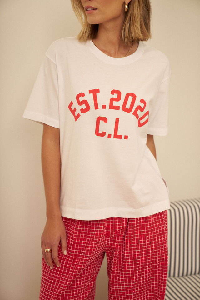 Stevie Slouchy Tee - White/Chili Est 2020. Ceres Life