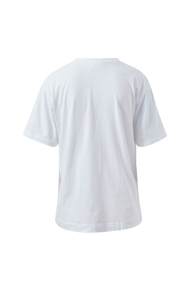 Stevie Slouchy Tee - White Chili Red Varsity. Ceres Life