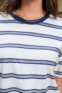Stevie Slouchy Tee Milk/Heritage Navy Stripe