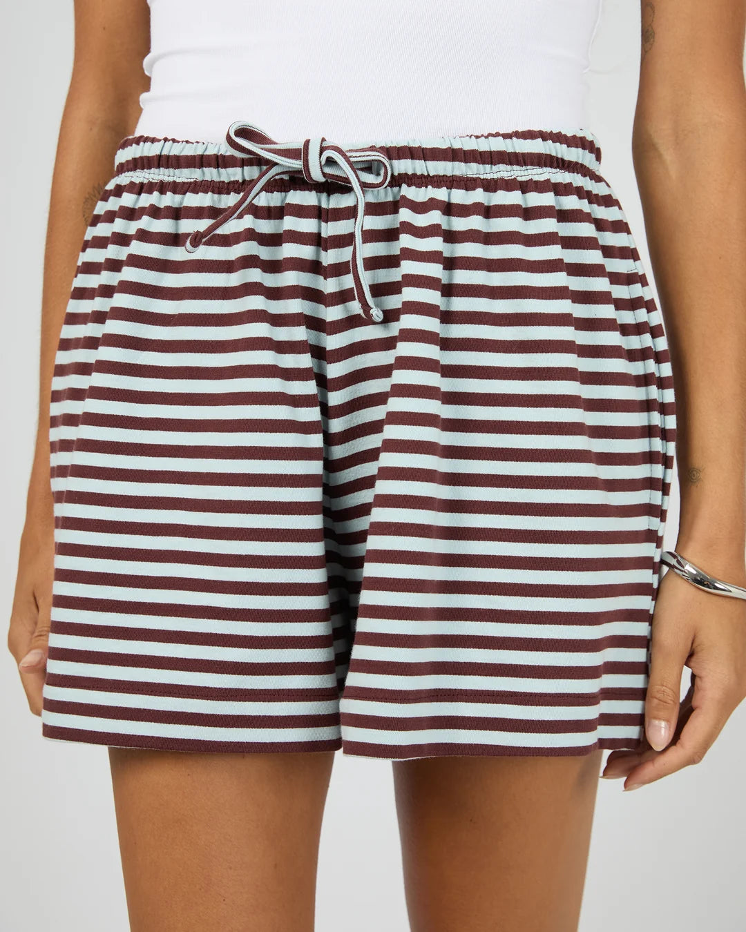 Stripe Tie Waist Short - Light Blue