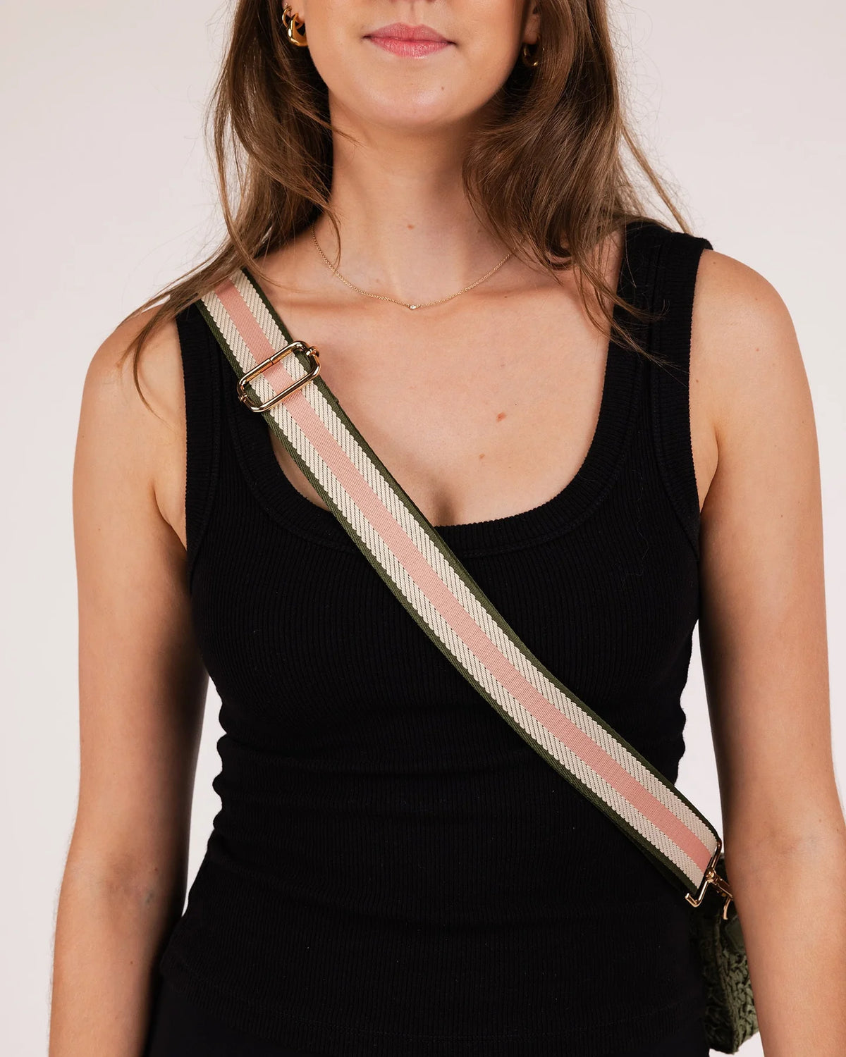 Stripe Webbing Bag Strap - Pink / Khaki. Louenhide