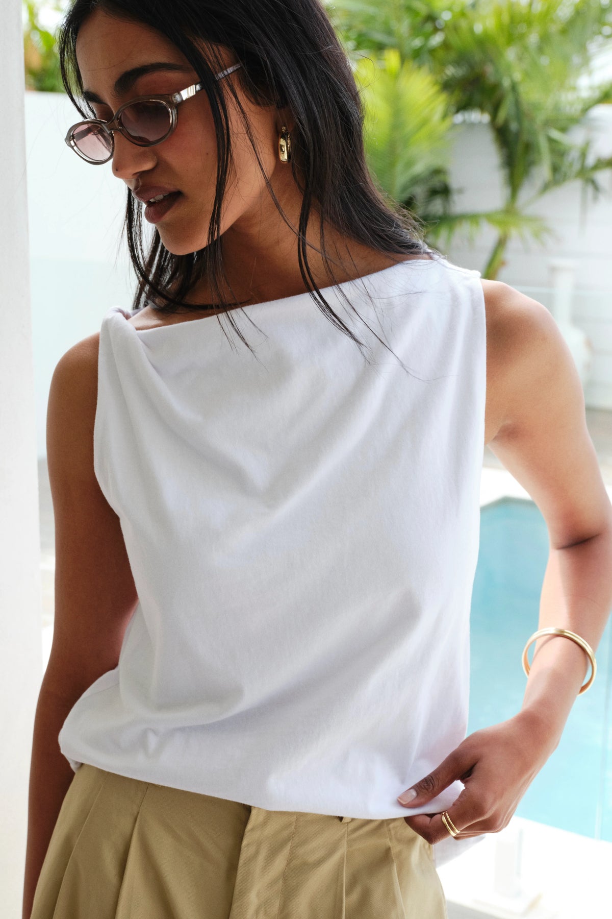Tahlia Twist Strap Tank - White